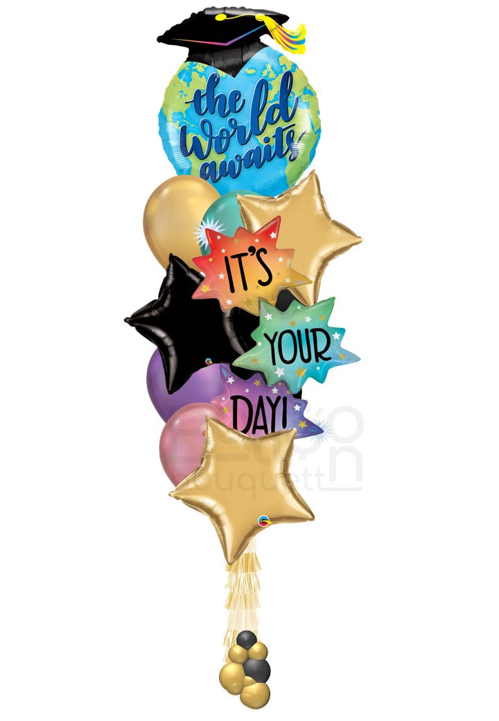 The World Awaits Grad Balloon Bunch