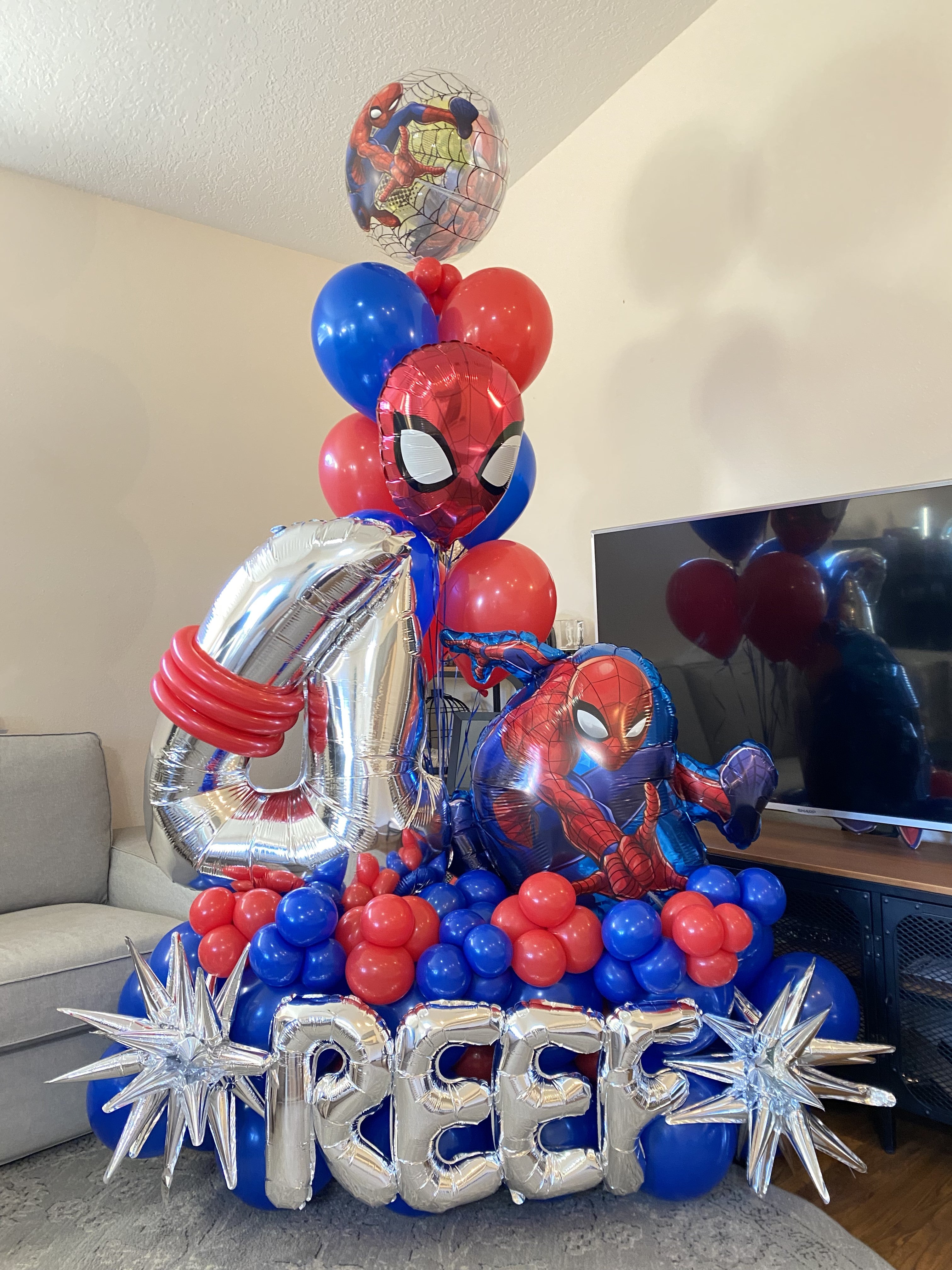 Spiderman 4th Birthday Balloon Bouquet / Spiderman Balloon